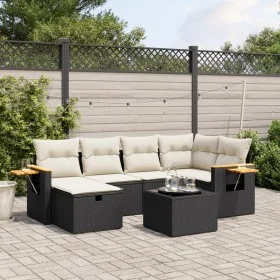 Garten-Essgruppe 7-teilig mit schwarzen Polstern aus synthetischem Rattan von , Gartensets - Ref: Foro24-3265522, Preis: 421,...