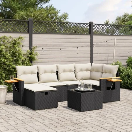 Set de comedor de jardín 7 pzas y cojines ratán sintético negro de , Conjuntos de jardín - Ref: Foro24-3265522, Precio: 420,5...