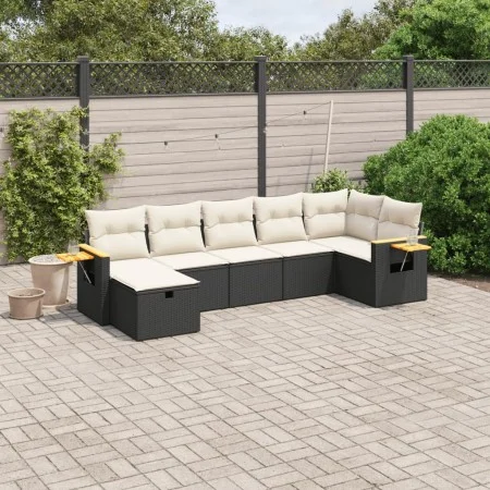 Set de comedor de jardín 7 pzas y cojines ratán sintético negro by , Garden sets - Ref: Foro24-3265529, Price: 433,53 €, Disc...