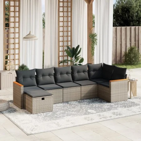 Set de sofás de jardín 7 piezas con cojines ratán PE gris by , Garden sets - Ref: Foro24-3265316, Price: 406,05 €, Discount: %