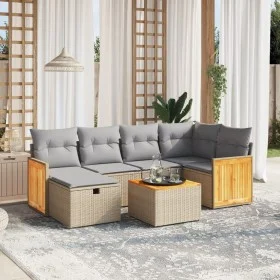 Juego de sofás jardín con cojines beige mezcla 7 pzas ratán PE by , Garden sets - Ref: Foro24-3265742, Price: 438,15 €, Disco...