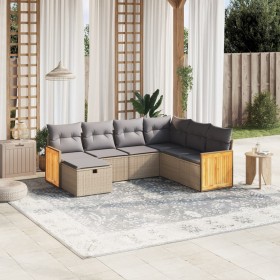 Juego de sofás jardín con cojines beige mezcla 7 pzas ratán PE by , Garden sets - Ref: Foro24-3265763, Price: 430,05 €, Disco...