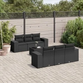 Set de comedor de jardín 7 pzas y cojines ratán sintético negro by , Modular outdoor sofas - Ref: Foro24-3222304, Price: 580,...