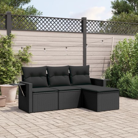 Juego de sofás jardín 4 pzas con cojines ratán sintético negro by , Garden sets - Ref: Foro24-3220064, Price: 251,03 €, Disco...