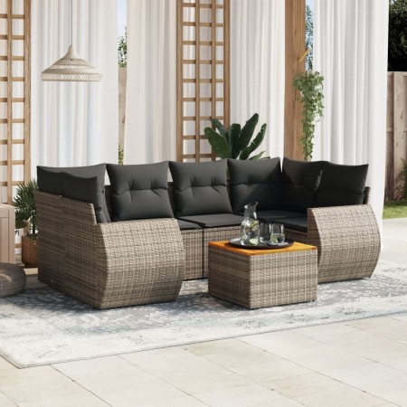 Set de sofás de jardín 7 piezas con cojines ratán PE gris de , Conjuntos de jardín - Ref: Foro24-3224905, Precio: 425,23 €