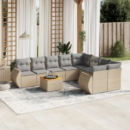 Set de sofás de jardín 9 pzas con cojines ratán sintético beige by , Garden sets - Ref: Foro24-3224932, Price: 574,52 €, Disc...