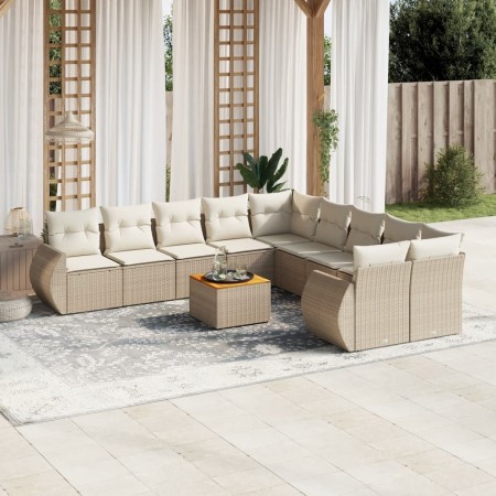 Set de sofás de jardín 11pzas con cojines ratán sintético beige by , Garden sets - Ref: Foro24-3225197, Price: 721,58 €, Disc...
