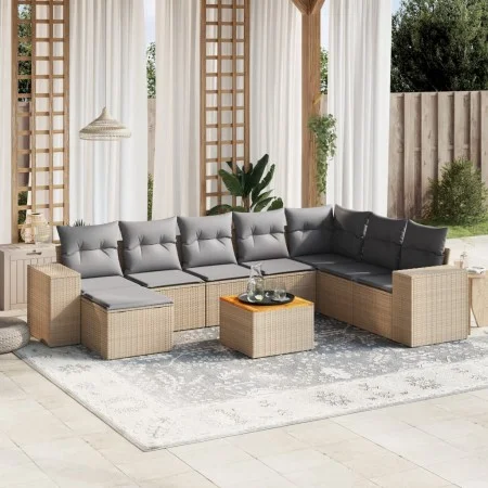 Set de sofás de jardín 9 pzas con cojines ratán sintético beige by , Garden sets - Ref: Foro24-3225583, Price: 551,78 €, Disc...
