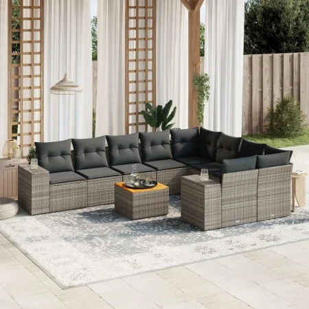 Gartensofa-Set, 10-teilig, mit grauen Polstern aus synthetischem Rattan von , Gartensets - Ref: Foro24-3225605, Preis: 604,66...