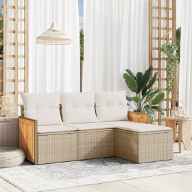 Juego de sofás jardín con cojines 4 pzas ratán sintético beige by , Garden sets - Ref: Foro24-3227584, Price: 239,04 €, Disco...