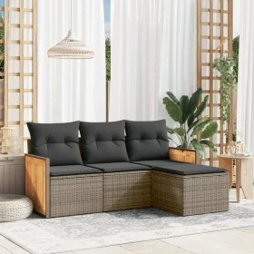 Gartensofagarnitur 4-teilig mit grauen Polstern aus synthetischem Rattan von , Gartensets - Ref: Foro24-3227586, Preis: 250,2...