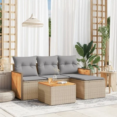 Gartensofa-Set mit 5-teiligen Kissen aus synthetischem Rattan in Beige. von , Gartensets - Ref: Foro24-3227592, Preis: 304,45...