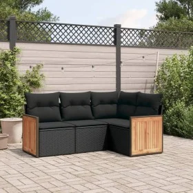 Juego de sofás jardín 4 pzas con cojines ratán sintético negro by , Garden sets - Ref: Foro24-3227609, Price: 287,80 €, Disco...