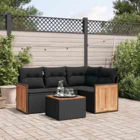 Set de muebles de jardín 5 pzas y cojines ratán sintético negro by , Garden sets - Ref: Foro24-3227616, Price: 330,15 €, Disc...