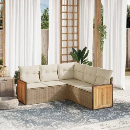 Juego de sofás jardín con cojines 5 pzas ratán sintético beige by , Garden sets - Ref: Foro24-3227640, Price: 374,40 €, Disco...