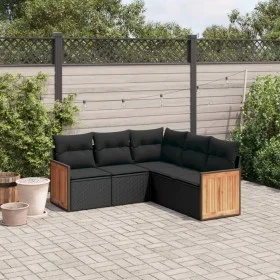 Set de muebles de jardín 5 pzas y cojines ratán sintético negro by , Garden sets - Ref: Foro24-3227637, Price: 341,16 €, Disc...