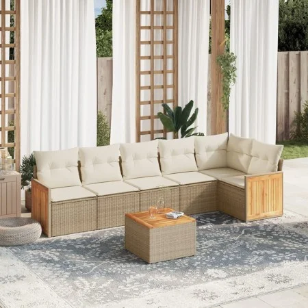 Set sofás de jardín 7 piezas y cojines ratán sintético beige de , Conjuntos de jardín - Ref: Foro24-3227675, Precio: 465,50 €...