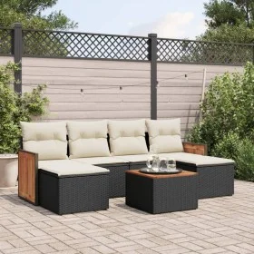 Set de comedor de jardín 7 pzas y cojines ratán sintético negro by , Garden sets - Ref: Foro24-3227904, Price: 371,28 €, Disc...