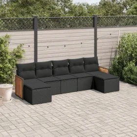 Set de comedor de jardín 7 pzas y cojines ratán sintético negro by , Garden sets - Ref: Foro24-3227910, Price: 394,40 €, Disc...