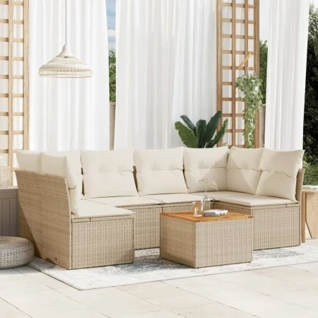 Gartensofagarnitur 7-teilig mit Kissen aus synthetischem Rattan in Beige. von , Gartensets - Ref: Foro24-3255890, Preis: 447,...