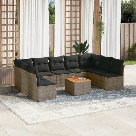 Gartensofa-Set, 10-teilig, mit grauen Polstern aus synthetischem Rattan von , Gartensets - Ref: Foro24-3256123, Preis: 558,15...