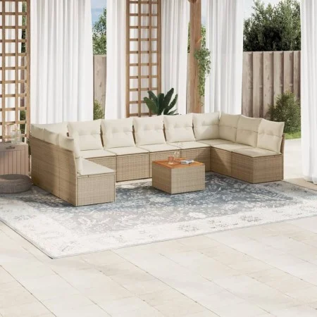 Set de sofás de jardín 11pzas con cojines ratán sintético beige by , Garden sets - Ref: Foro24-3256128, Price: 673,32 €, Disc...