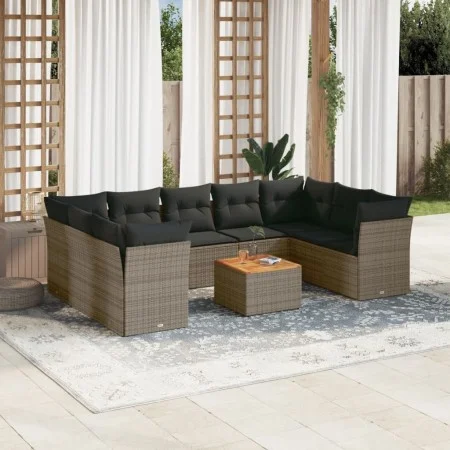 Gartensofa-Set, 10-teilig, mit grauen Polstern aus synthetischem Rattan von , Gartensets - Ref: Foro24-3256137, Preis: 585,60...