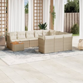 Set de sofás de jardín 11pzas con cojines ratán sintético beige