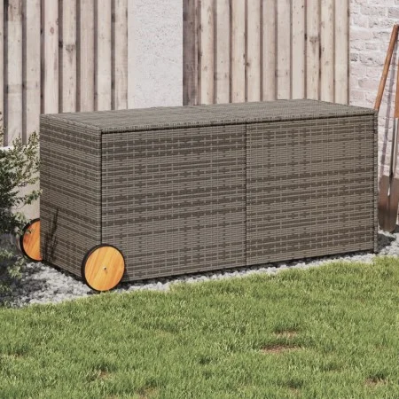 Garten-Aufbewahrungsbox mit Rädern aus grauem synthetischem Rattan, 283 Liter. von , Aufbewahrungsboxen für den Außenbereich ...