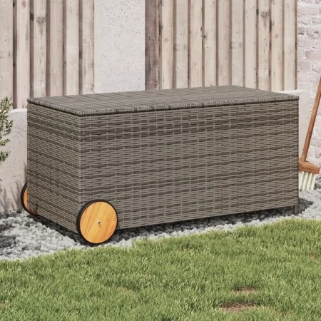 Garten-Aufbewahrungsbox mit Rädern aus grauem synthetischem Rattan, 190 Liter. von , Aufbewahrungsboxen für den Außenbereich ...
