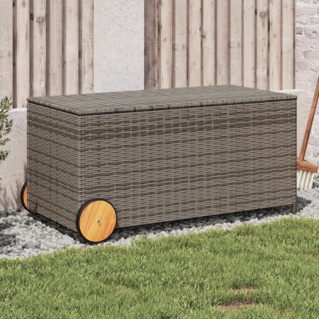 Garten-Aufbewahrungsbox mit Rädern aus grauem synthetischem Rattan, 190 Liter. von , Aufbewahrungsboxen für den Außenbereich ...