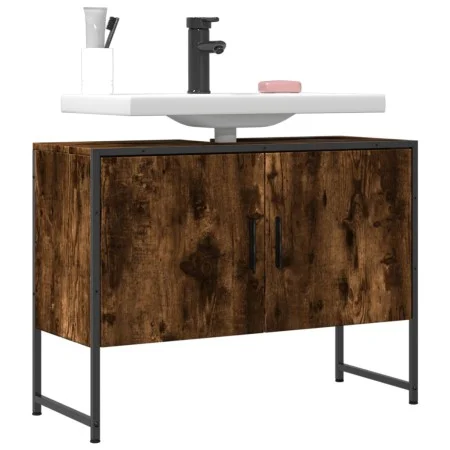 Waschbeckenunterschrank aus geräucherter Eichen-Ingenieurholz 80x33x60 cm. von , Badezimmerwaschtische - Ref: Foro24-842463, ...