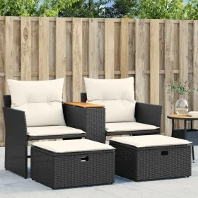 Gartensofa für 2 Personen mit Markise und Hockern aus schwarzem PE-Rattan. von , Outdoor-Sofas - Ref: Foro24-365803, Preis: 2...