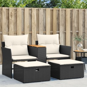 Gartensofa für 2 Personen mit Markise und Hockern aus schwarzem PE-Rattan. von , Outdoor-Sofas - Ref: Foro24-365803, Preis: 2...