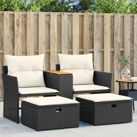 Sofá de jardín 2 plazas con toldo y taburetes ratán PE negro by , Outdoor sofas - Ref: Foro24-365803, Price: 288,73 €, Discou...