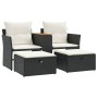 Sofá de jardín 2 plazas con toldo y taburetes ratán PE negro de , Sofás de exterior - Ref: Foro24-365803, Precio: 222,34 €