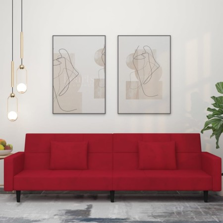Sofá cama de 2 plazas con dos almohadas terciopelo rojo tinto by , Sofas - Ref: Foro24-375820, Price: 274,07 €, Discount: %