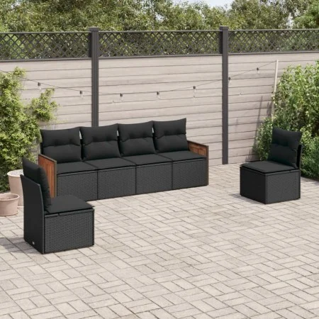 Set de sofás de jardín 6 piezas y cojines ratán sintético negro by , Garden sets - Ref: Foro24-3259941, Price: 368,11 €, Disc...
