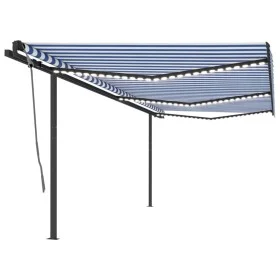 Toldo retráctil manual con luz postes azul y blanco 6x3 m by , Awnings - Ref: Foro24-3070201, Price: 688,04 €, Discount: %