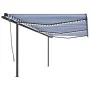 Toldo retráctil manual con luz postes azul y blanco 6x3 m by , Awnings - Ref: Foro24-3070201, Price: 687,99 €, Discount: %