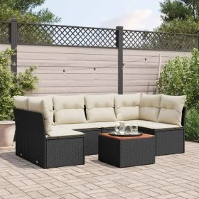 Set de comedor de jardín 7 pzas y cojines ratán sintético negro by , Garden sets - Ref: Foro24-3223557, Price: 382,65 €, Disc...
