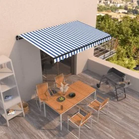 Retractable automatic blue and white awning 450x350 cm by , Awnings - Ref: Foro24-3069196, Price: 378,66 €, Discount: %