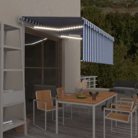 Automatische Markise mit LED-Beleuchtung, Windsensor, blau-weiß, 3x2,5 m. von , Markisen - Ref: Foro24-3069271, Preis: 523,75...