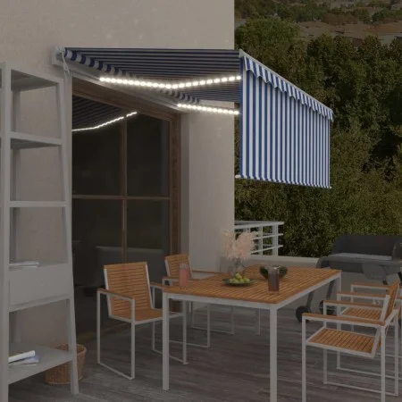 Toldo automático persiana LED sensor viento azul blanco 3x2,5 m by , Awnings - Ref: Foro24-3069271, Price: 513,28 €, Discount: %