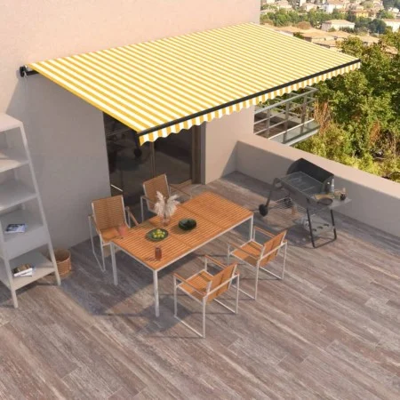 Yellow and white manual retractable awning 600x350 cm by , Awnings - Ref: Foro24-3069238, Price: 566,62 €, Discount: %