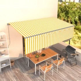 Manual retractable awning with yellow and white striped 5x3 m. by , Awnings - Ref: Foro24-3069458, Price: 392,74 €, Discount: %