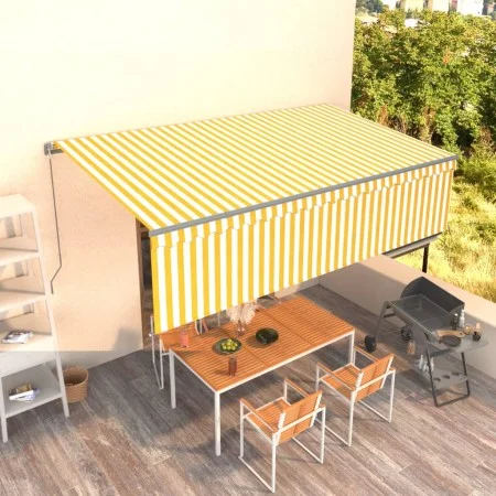Manual retractable awning with yellow and white striped 5x3 m. by , Awnings - Ref: Foro24-3069458, Price: 392,74 €, Discount: %