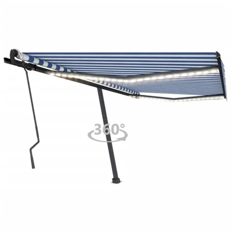 Retractable manual awning with blue and white LED lights 400x300 cm by , Awnings - Ref: Foro24-3069741, Price: 456,92 €, Disc...