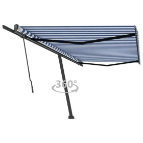 Toldo de pie retráctil manual azul y blanco 500x300 cm de , Toldos - Ref: Foro24-3069776, Precio: 475,40 €, Descuento: %