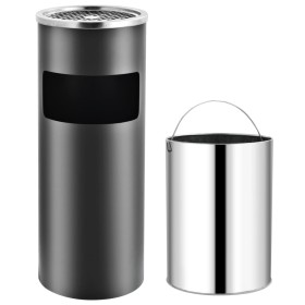 Gray steel trash can with ashtray 30 L by vidaXL, Garbage cans and trash cans - Ref: Foro24-51089, Price: 83,07 €, Discount: %